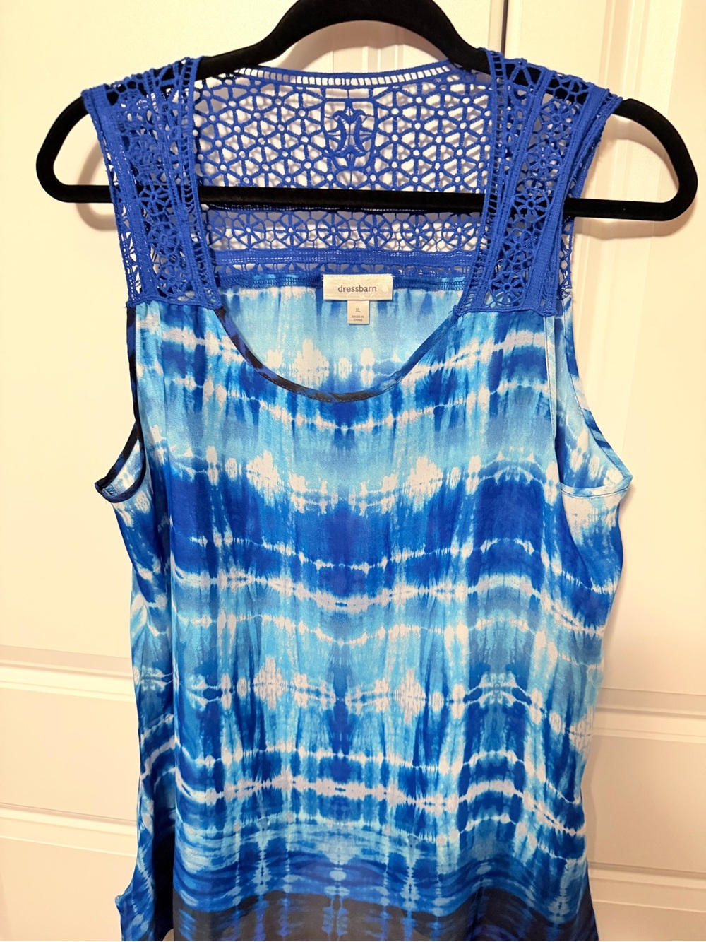 dressbarn Blue Tie-Dye Tank with Crochet Back